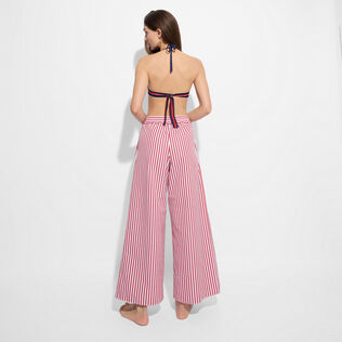 Women Organic Cotton Pants - Vilebrequin x Ines de la Fressange Poppy red back worn view