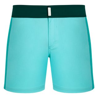 Maillot de bain court stretch ceinture plate homme color Block Lagon vue de face