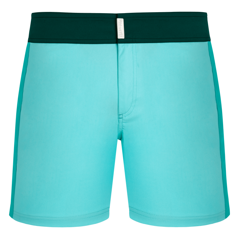 Vilebrequin Men Stretch Swim Shorts Flat Belt Color Block - Merle - Blue - Size XXL