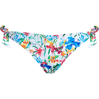 Braguita de bikini con tiras de atado lateral y estampado Happy Flowers para mujer Blanco vista frontal