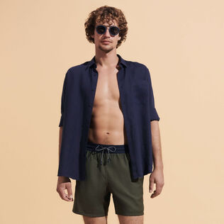 Maillot de bain en laine mérinos Super 120's homme Bicolore Olive chine vue de détail 2
