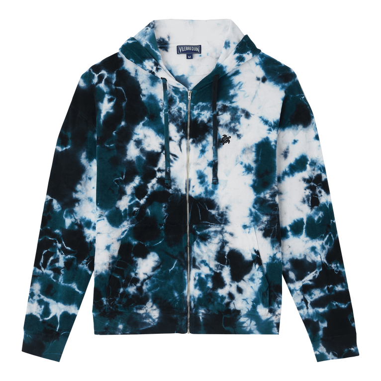 Men Terry Full Zip Hooded Sweatshirt Rough Ocean Tie & Dye - Sweater - Jibe - Green - Size XXXL - Vilebrequin