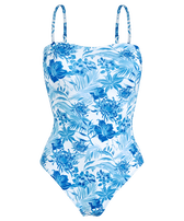 Maillot de bain une pièce bustier femme Tahiti Flowers Blanc vue de face