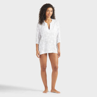 Camisa de viscosa con estampado Disco Butterflies para mujer Blanco vista frontal desgastada