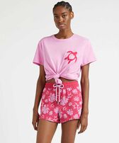 T-shirt in cotone biologico con motivo floccato Turtle Heart Tahiti Petunia donne vista indossata frontale