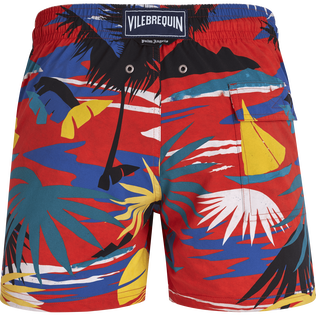 Bañador elástico con estampado Hawaiian para hombre de Vilebrequin x Palm Angels Red vista trasera