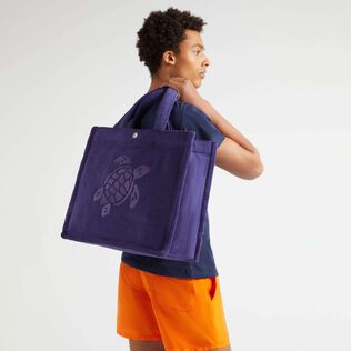 Grand sac cabas de plage en éponge unisexe Minuit vue portée de face