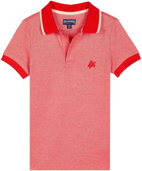 Cotton Pique Boys Polo Shirt Solid Poppy red front view