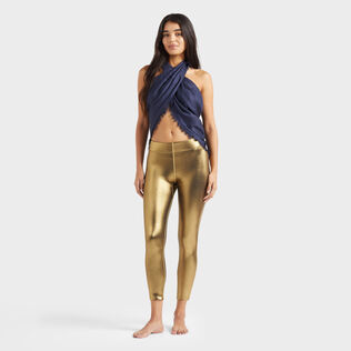 Leggings de baño en tejido metalizado con protección solar para mujer Oro vista frontal desgastada