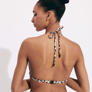 Turtle Leopard Neckholder-Bikinioberteil für Damen Straw Rückansicht getragen