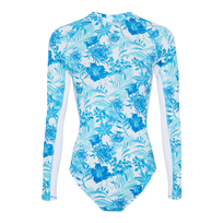 Einteiliger Tahiti Flowers Langarm-Rashguard für Damen Weiss Vorderansicht