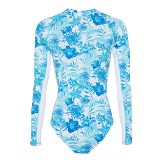 Einteiliger Tahiti Flowers Langarm-Rashguard für Damen Weiss Vorderansicht