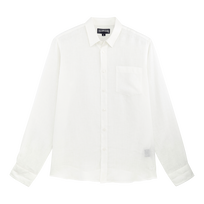 Camisa de lino lisa para hombre Blanco vista frontal