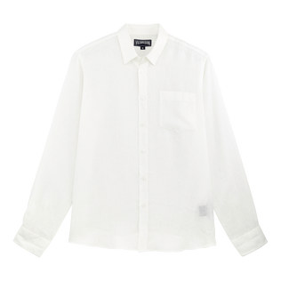 Camisa de lino lisa para hombre Blanco vista frontal