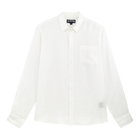Men Linen Shirt Solid White 正面图