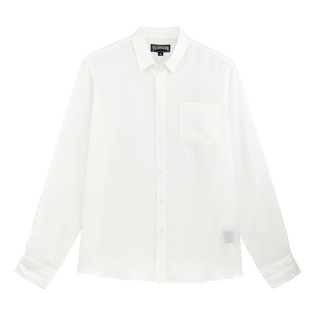 Men Linen Shirt Solid White 正面图