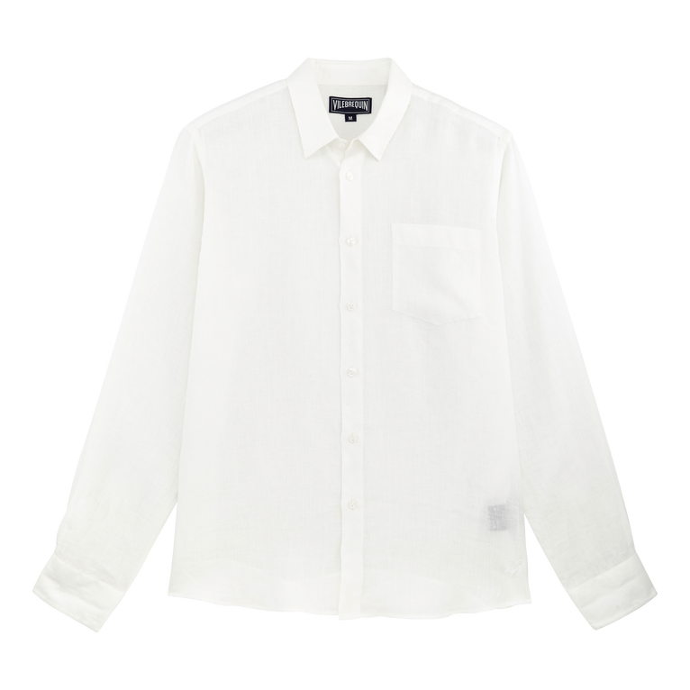 Camisa De Lino Lisa Para Hombre - Camisa - Caroubis - Blanco