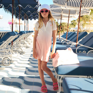 Girls Lyocell and Cotton Tie and Dye Polo Dress Peony front worn view