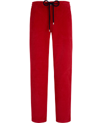 Men Velvet Elastic Waist Pants Red front view