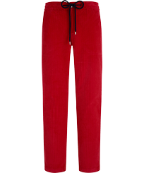 Men Corduroy Large Lines Jogging Pants Solid Red front view