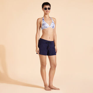 Pantalones cortos en felpa de color liso para mujer Azul marino detalles vista 1