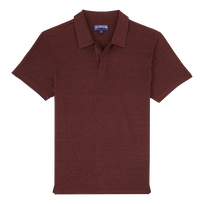 Men Linen Jersey Polo Solid Mahogany front view