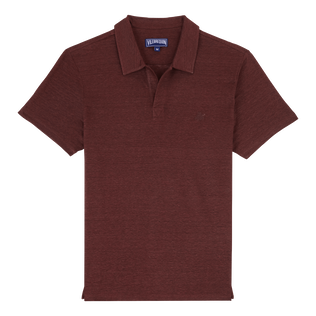 Men Linen Jersey Polo Solid Mahogany front view