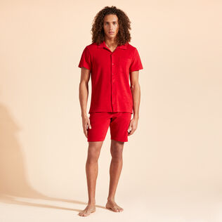 Solid Unisex-Bowling-Hemd aus Baumwolle Moulin rouge Vorderseite getragene Ansicht