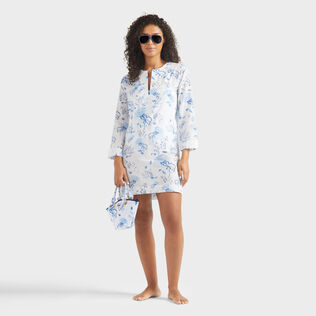 Women Cotton and Silk Kaftan Medusa and Shells White 细节视图1