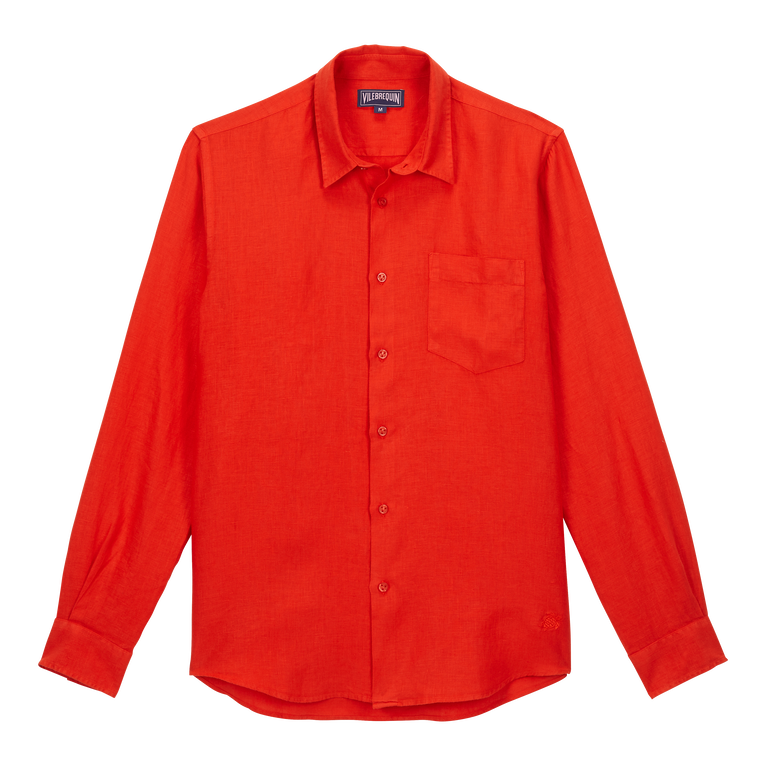 Men Linen Shirt Solid - Caroubis - Red - Size XXS - Vilebrequin