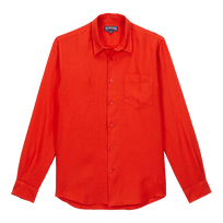 Men Linen Shirt Solid Poppy red 正面图