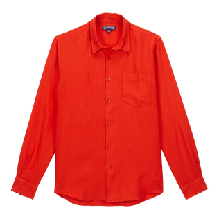 Men Linen Shirt Solid Poppy red front view