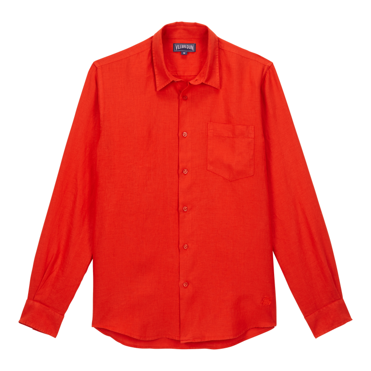 Men Linen Shirt Solid - Shirt - Caroubis - Red - Size 4XL - Vilebrequin