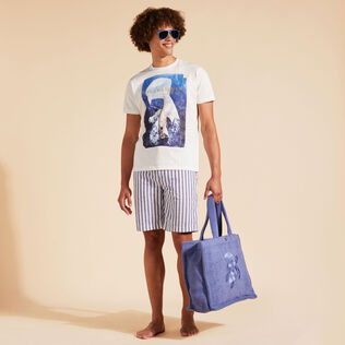 Men Striped Cotton Linen Bermuda Shorts Midnight details view 1