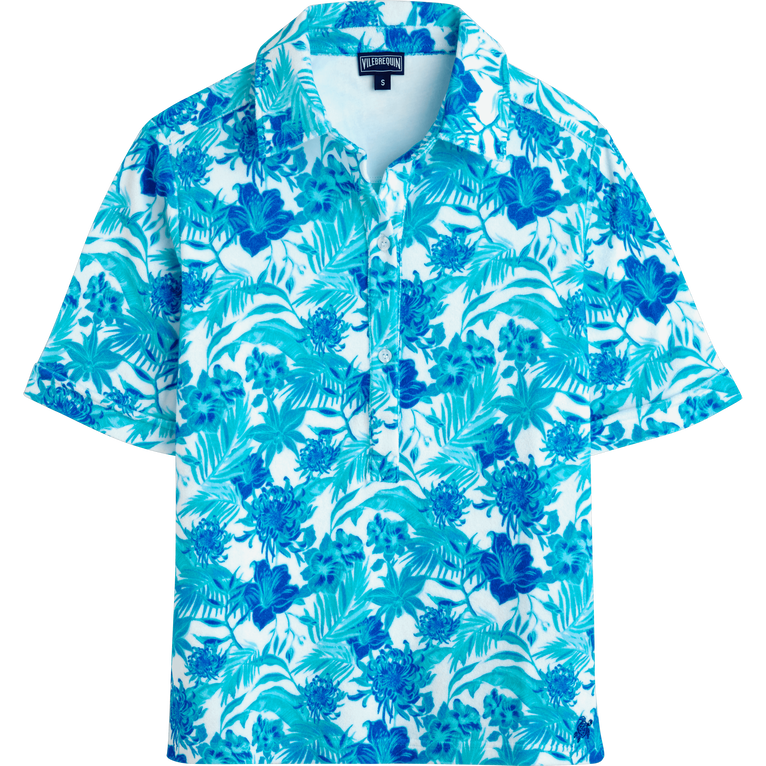 Polo En Éponge Femme Tahiti Flowers - Leonie - Blanc