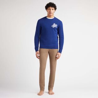 Men Wool and Cashmere Sweater Turtle Purple blue front worn view