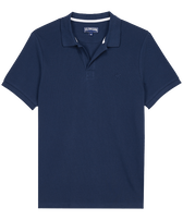 Polo de piqué de algodón orgánico liso para hombre Azul marino vista frontal