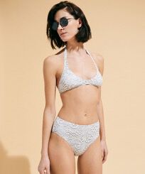 Top bikini donna con scollo rotondo Dentelles Bianco vista frontale indossata