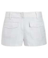 Women linen bermuda shorts solid - Vilebrequin x JCC+ - Limited Edition White front view