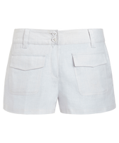 Bermudas cortas en lino liso para mujer - Vilebrequin x JCC+ - Edición limitada Blanco vista frontal