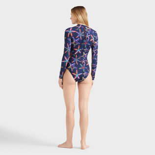 Women UV Protection One-piece Rashguard Disco Stars Navy back worn view