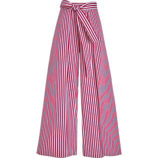 Women Organic Cotton Pants - Vilebrequin x Ines de la Fressange Poppy red front view