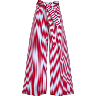 Pantalon en voile de coton femme - Vilebrequin x Ines de la Fressange Coquelicot vue de face