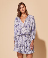 Women Cotton Ruffles Dress Riviera Ink front worn view