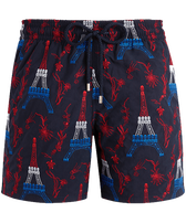 Men Swim Trunks Embroidered Poulpe Eiffel - Limited Edition Navy front view