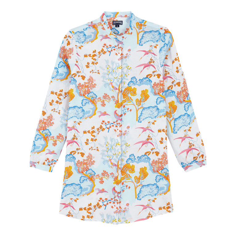 Women Linen Shirt Dress Peaceful Trees - Franche - White - Size L - Vilebrequin