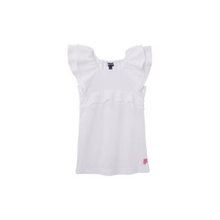 Baumwollkleid mit aufgestickter Schildkröte für Mädchen Weiss Vorderansicht