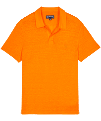Polo en punto de lino de color liso para hombre Zanahoria vista frontal