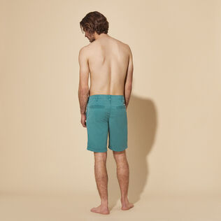 Men Tencel Cotton Bermuda Shorts Solid Emerald back worn view