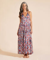 Women Viscose Long Backless Dress Flowers in the Sky Palace front worn view